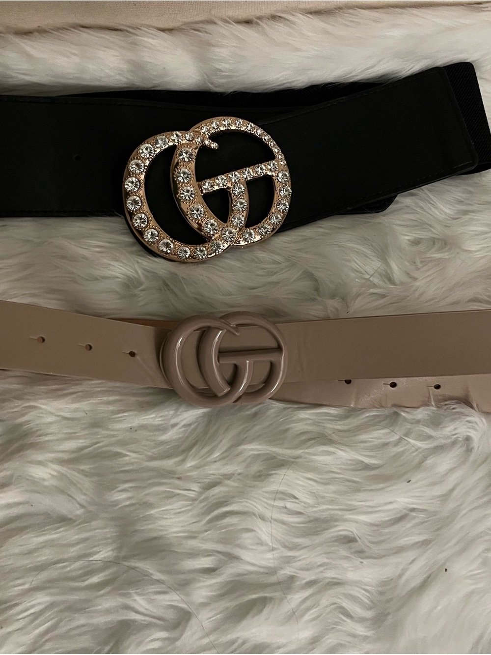Black Elastic Waist Belt with Crystal Double-G Buckle